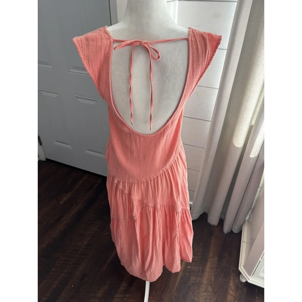 Free People Dress Womens Medium‎ Pink Square Neck Open Back Maxi Boho Sundress